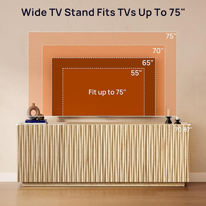 70" Fluted TV Stand for TVs Up to 50/55/65/75", Mid-Century Modern