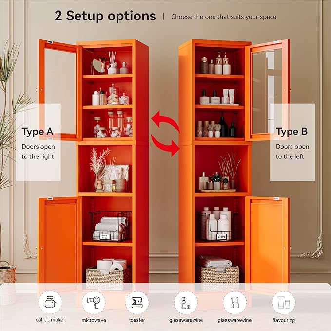 YAUWOH 2-Door Metal Storage Cabinet, Tall Slim Pantry Organizer