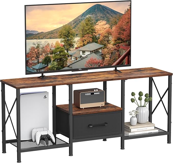 JARHETUN TV Stand with Fabric Drawer, Entertainment Center