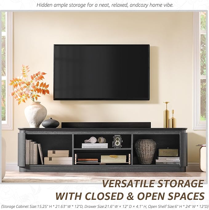 70" Fluted TV Stand for TVs Up to 80", Mid Century Modern Entertainment Center