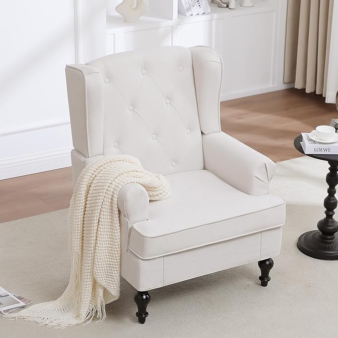 Accent Chair for Living Room, Mid Century Modern Upholstered Armchair, Wingback