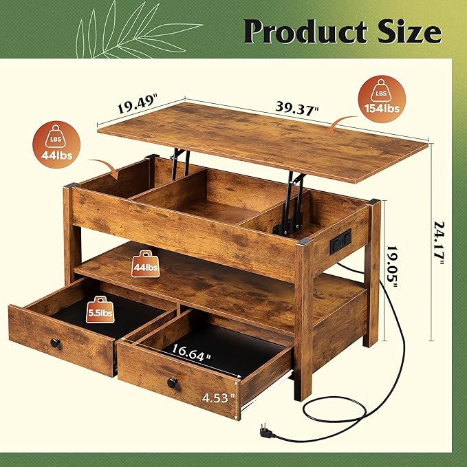 WLIVE Coffee Table, Lift Top Coffee Table