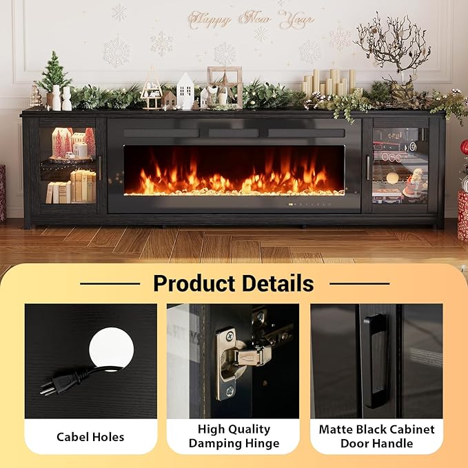 MXV 80" Fireplace TV Stand, Modern Entertainment Center