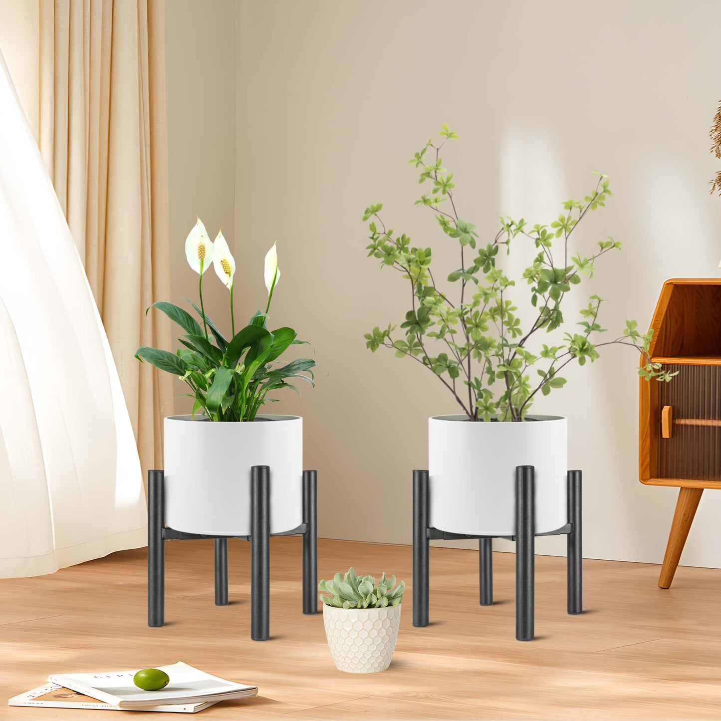 NSYOOMH Adjustable Metal Plant Stand Black, Fits 6-10 Inch Heavy Duty Flower Pots Holder - Floor Single Plant Stands Indoor Outdoor for Corner Planter Outside Potted Plants (Pot Not Included)