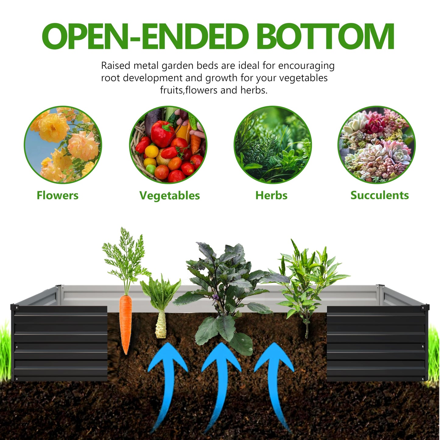 Easllre 2PCS 7x3x1ft Galvanized Raised Garden Bed,Outdoor Planter Box Metal Patio Kit Planting Bed for Vegetables Flowers Herb,Black