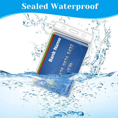 60 Pack Badge Holder, Plastic ID Badge Holder, Clear Waterproof ID Card Holder with Resealable Zip, 2.5" x 3.8" Vertical Name Tag Holder for Nurses and Office, Fits ID Card/Credit Card/Student Card