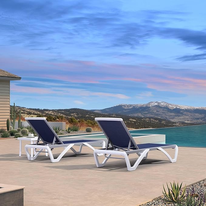 PURPLE LEAF Patio Chaise Lounge Chair Set of 3 Outside Aluminum Plastic