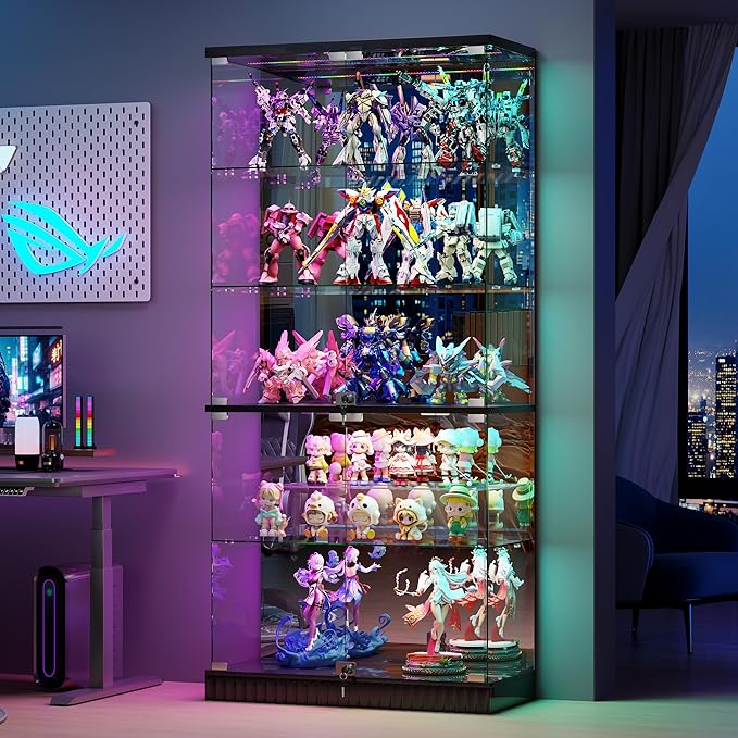 HNEBC 5 Tier Glass Display Cabinet, 66.9" Curio Cabinet