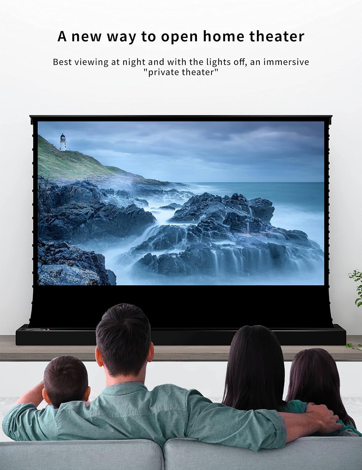 VIVIDSTORM-Projector Screen with Stand S 72 Inch Sound Transparent Perforated Floor Rising White Fabric 4k HD Ready Home/Movie Theatre Work with Normal Throw Projector, VSDSTPW72H