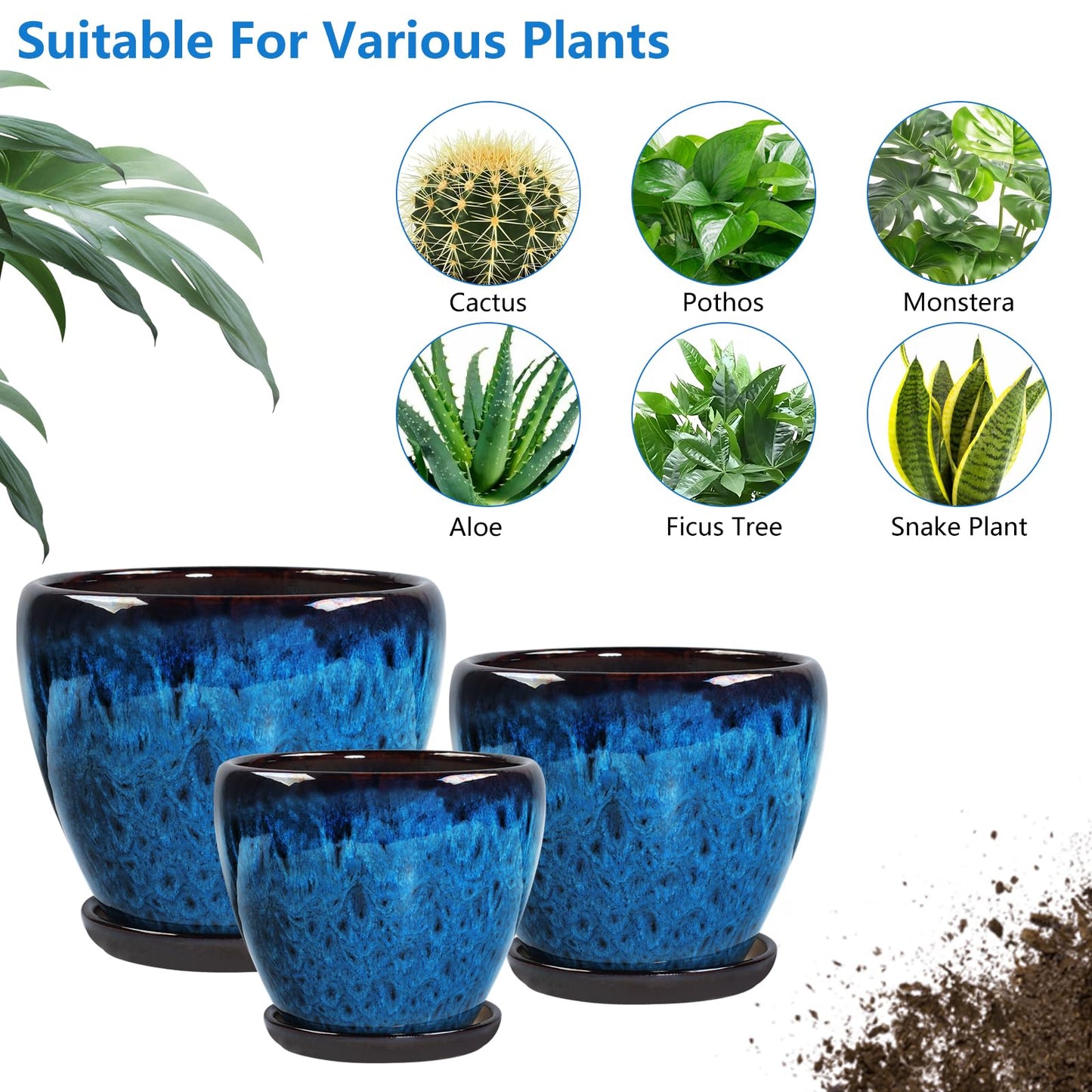 Xoogifae Ceramic Plant Pots with Saucer, 6 inch Glaze Planters for Indoor Plants with Drainage Holes, Decorative Small Flower Pots Outdoor, Modern Succulent Pots for Home Room Decor