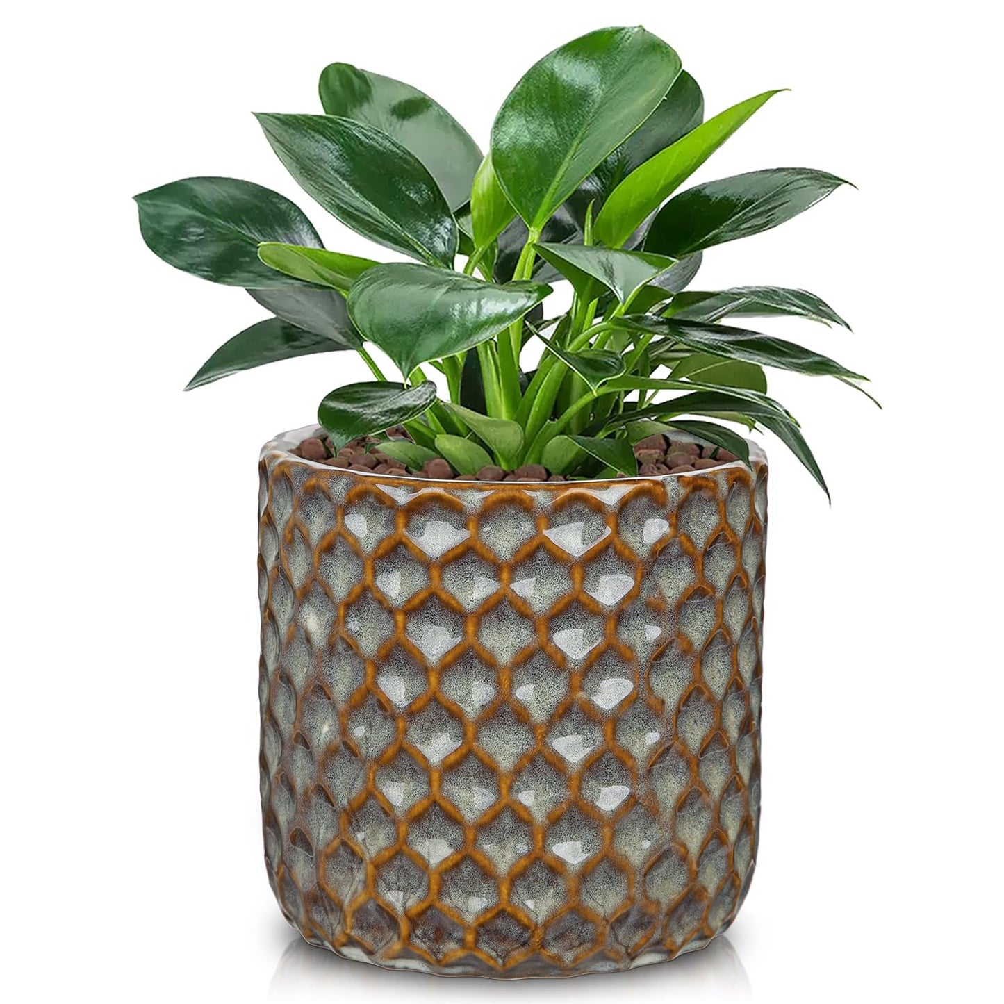 Oairse Small Ceramic Pots for Plants, 5.3 inch Brown Plant Pot Indoor with Drainage Ceramic Planters for Indoor Plants Succulent Planters Decorative Flower Pots for Cactus, Snake Plant, Herb