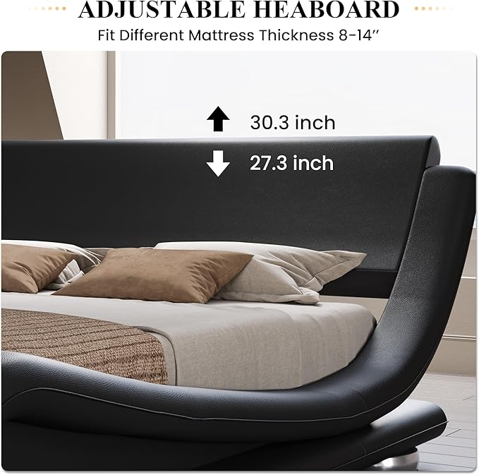 SHA CERLIN King Size Upholstered Bed Frame, Deluxe Low Profile Sleigh Bed