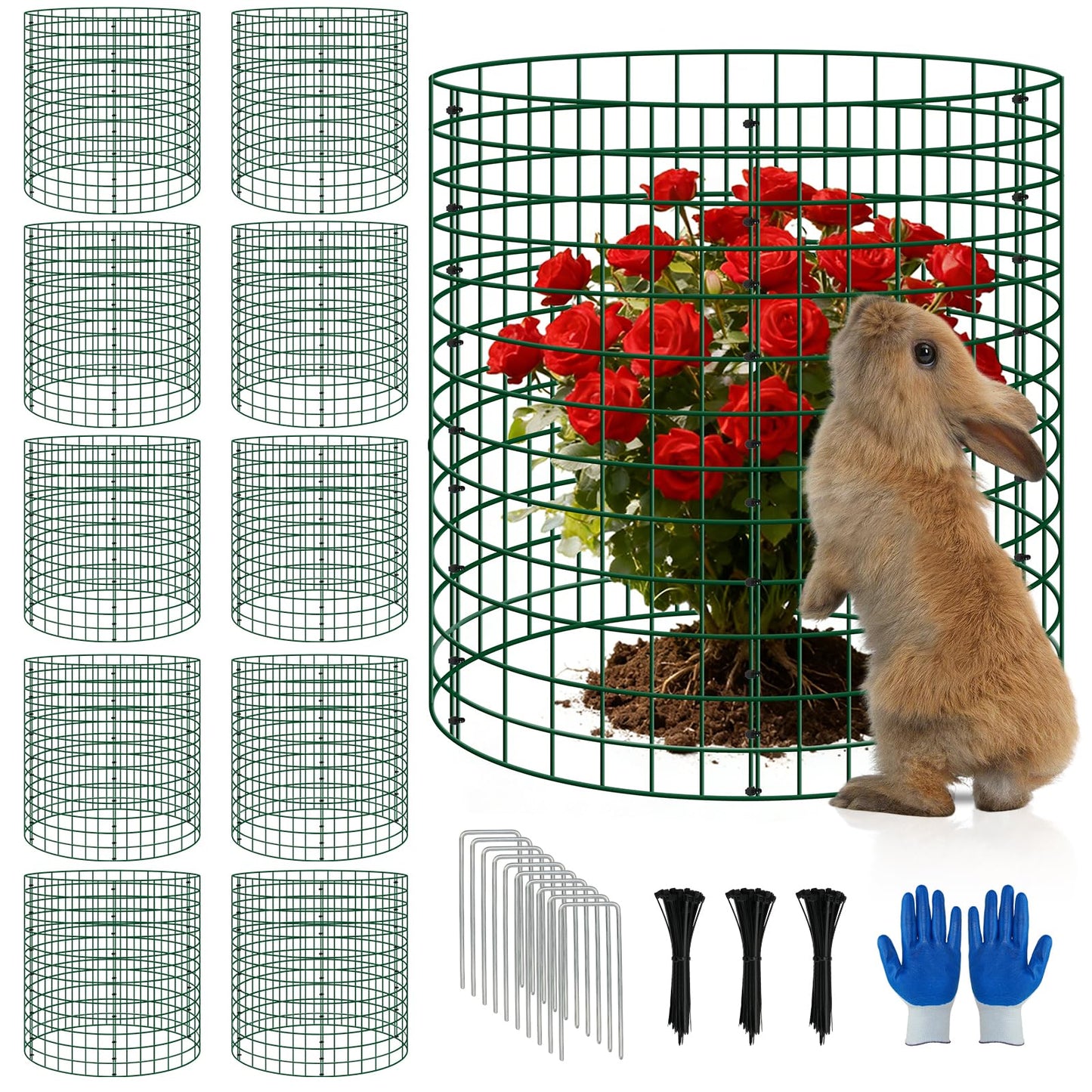 10 Pack Plant Protectors from Animals, 12''x14'' Metal Plant Cages for Outdoor Plants, Garden Plant Protector with Stakes & Zip Ties, Keep Rabbits Squirrels Out, Plant Cage for Flowers Vegetables