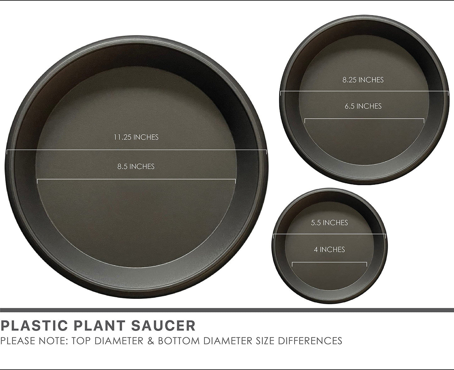 LOOPSEED Plant Saucer 6 Pack Drip Trays Planter Pot Base Heavy Duty Plastic Drainage Tray for Indoor Houseplants Outdoor Garden 5 inch 8 inch 11 inch 3 Sizes 2 Each Round (Brownish Black)