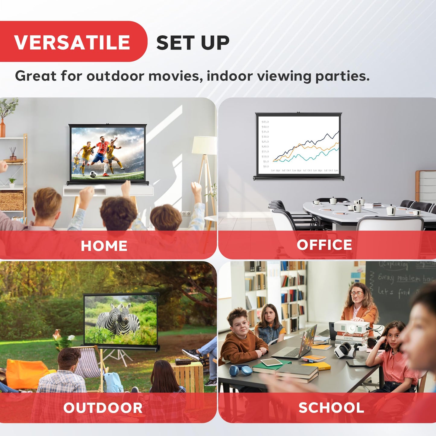 Pyle Portable Projector Screen 40 Inch - Versatile Mobile Stand, Easy Pull-Out, Lightweight & Durable for Indoor and Outdoor Presentations, Schools, Meetings, and Conferences, PRJTP46, White