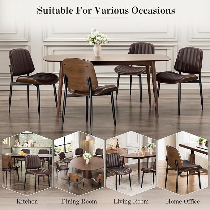 REONEY Dining Chairs Set of 4, Mid-Century Modern Upholstered PU Leather Chairs