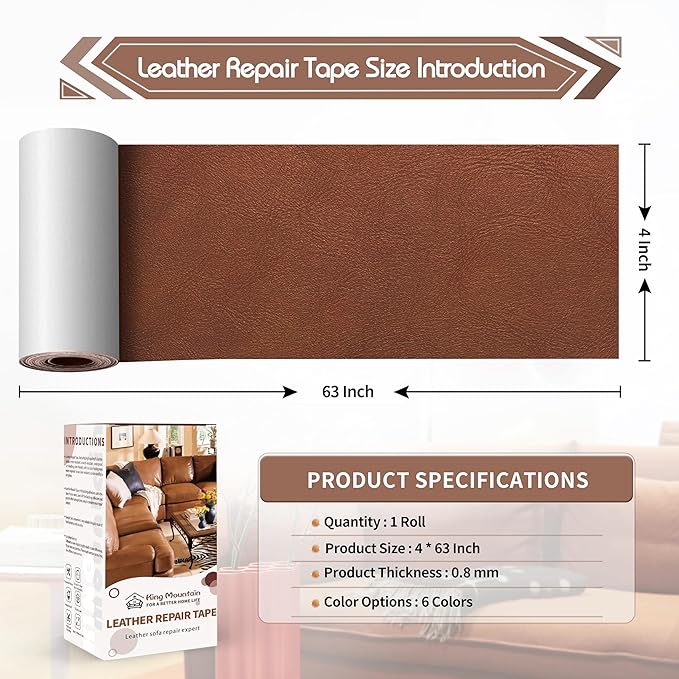 KING MOUNTAIN Leather Repair Patch, 4 x 63 Inches self Adhesive Leather Repair