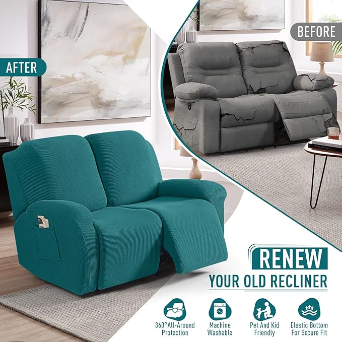 TAOCOCO Recliner Loveseat Slipcover, 6 Pieces Dual Recliner Sofa Covers