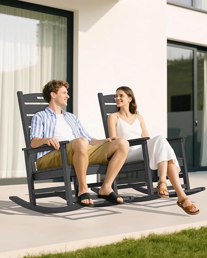 SERWALL Outdoor Rocking Chair Set of 4, Oversized HDPE Patio Rocking Chair