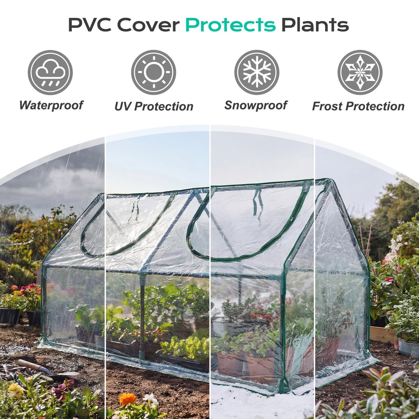 BPS 4x2x2 ft Mini Greenhouse with Transparent PVC Cover UV-Protected Roll-Up Zipper Windows, Ideal for Indoor or Outdoor Use on Raised Garden Beds