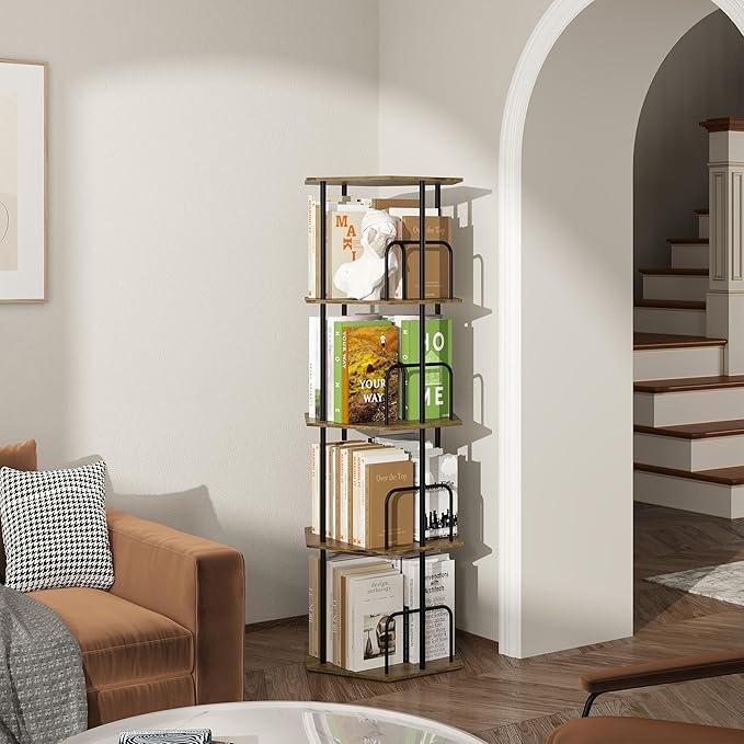 SUNMORY 4 Tier Rotating Bookshelf Tower, Revolving 360 ° Spinning Bookcase