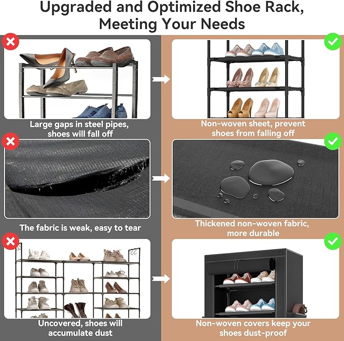 ROJASOP Shoe Rack with Covers 10 Tier Large Shoe Organizer Tall Shoe Closet