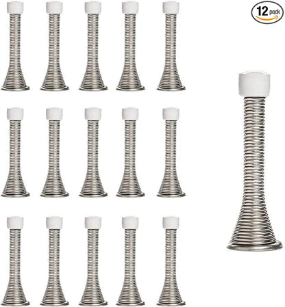 KISEER 16 Pack Spring Door Stops 3 1/4 Inch Flexible Heavy Duty Spring Door Stopper with RustProof Screw Rubber Bumper Tips (Satin Nickel)