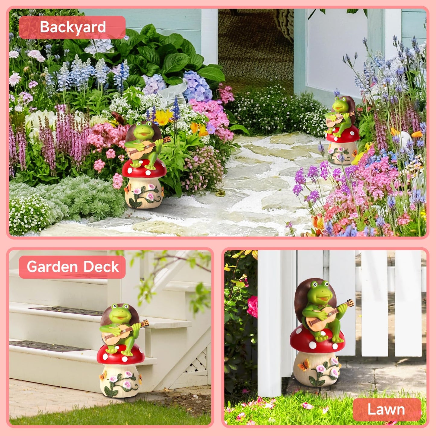 ArtTerpnica Birthday Gifts for Women Frog and Mushroom Garden Statue,Home Halloween Decorations Outdoor Funny Solar Lights Garden Decor Art Housewarming, Patio,Yard,Lawn Ornament