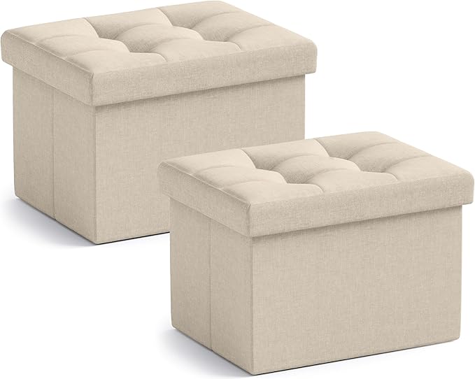 Ornavo Home Small Storage Ottoman, Foldable Collapsible Rectangle Linen Ottoman