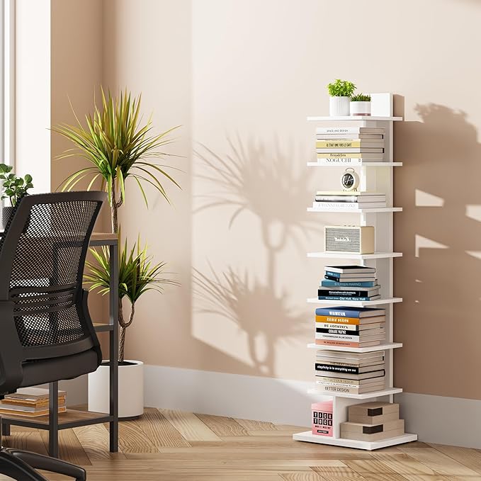 TUTOTAK Narrow Bookshelf, 8-Tier Bookcase, Spine Book Shelf