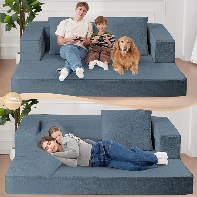 Futon Sofa Bed with Pillow, 3-in-1 Sleeper Sofa Bed with Removable Cover
