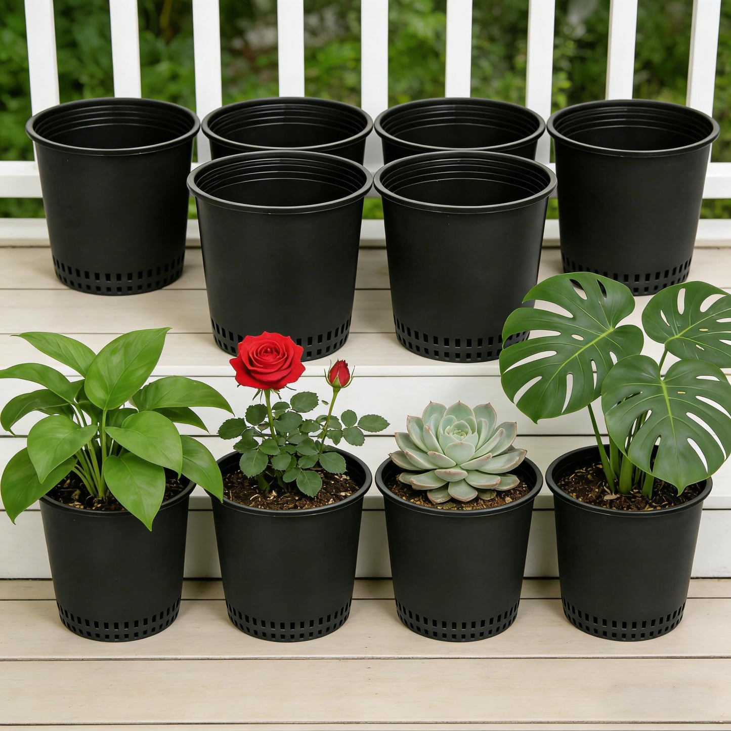 Gyfofix 1 Gallon Black Nursery Pots, 3 Pack 7 Inch Plastic Tidal Planter, Heavy Duty Breathable Mesh Plant Pots with Drainage Holes, Durable Net Cups for Indoor and Outdoor Gardening