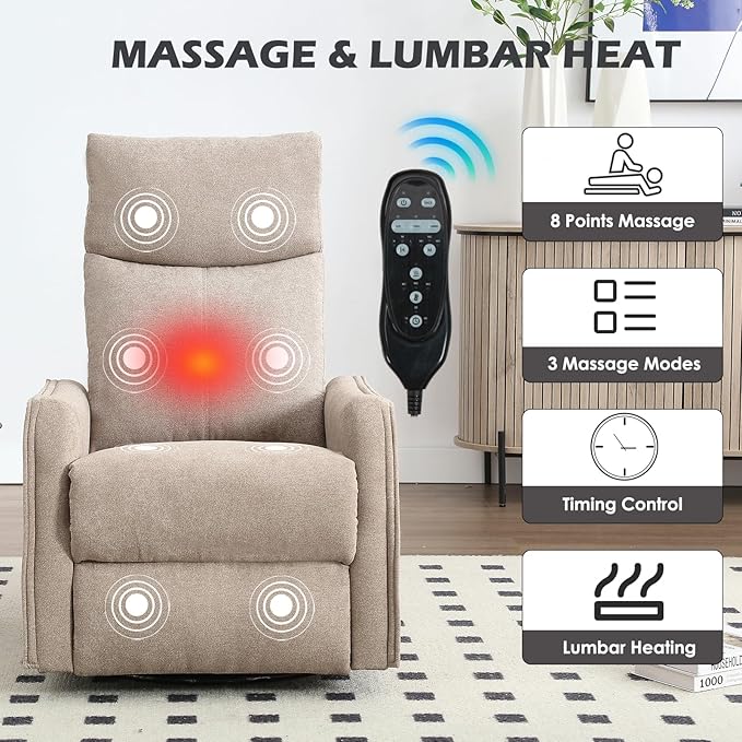 Trustyue Swivel Rocker Recliner Chair, 360° Swivel Recliner