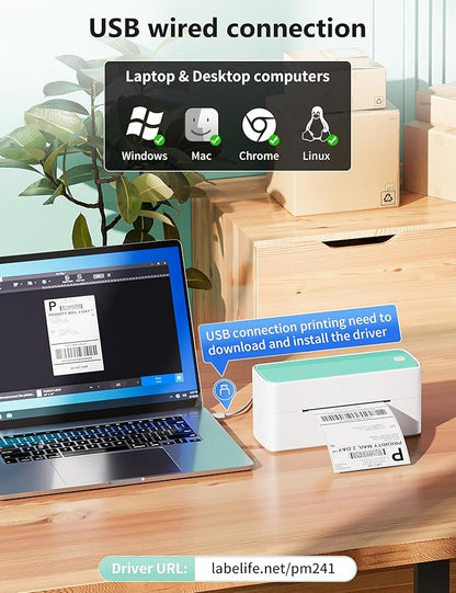 Phomemo Bluetooth Thermal Shipping Label Printer, 241BT Wireless Thermal Label Printer for Shipping Packages, Inkless Thermal Shipping Label Printer, Compatible with iPhone, Android, Green