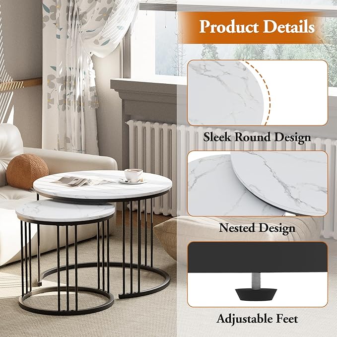 Garden 4 you Coffee Table Faux Marble Nesting Table
