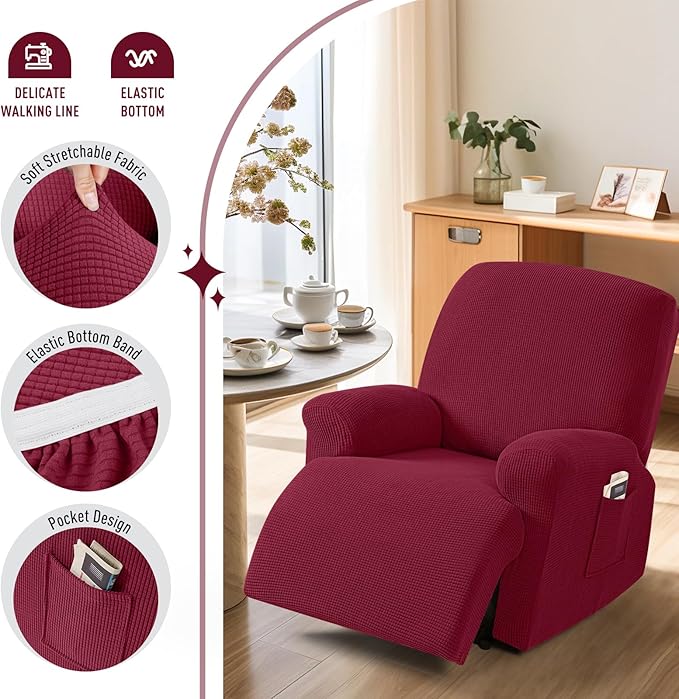 TAOCOCO Recliner Cover 4-Pieces, Recliner Stretch Sofa Slipcover, Recliner