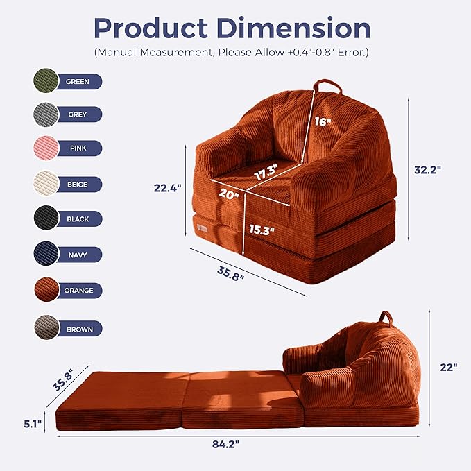 MAXYOYO Folding Sofa Bed with Backrest, Boneless Fold Out Couch Bed with Handle