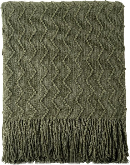 BATTILO HOME Throw Blanket for Couch, Textured Knit Throw, Olive Green Throws for Home Decor, Soft Blanket Throw for Bedroom Decor Housewarming Gifts, 50"x60"