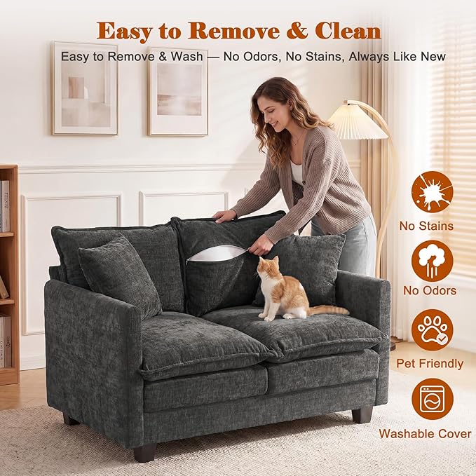 Loveseat Sofa Cloud Sofa Couch 50'', Modern Loveseats 2 Seat Couch 27" Deep Seat