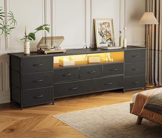 Huuger 70 Inch TV Stand for 75, 80 Inch TV, 11 Drawer Long Dresser