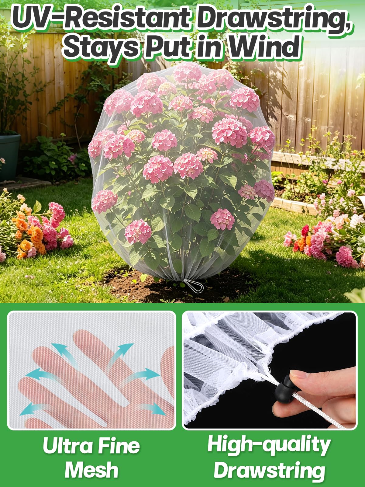 6pcs 2.6ft x 3.3ft Insect Bird Netting for Garden - Ultra-Fine Blueberry Bush Netting Cover with Drawstring for Garden Protection Flower Tomato, Plant Protectors from Animals