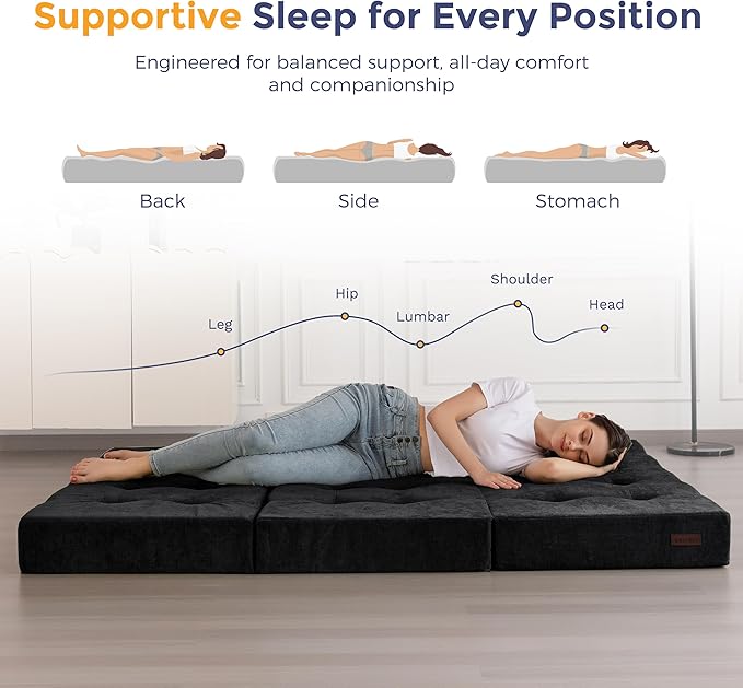 MAXYOYO 6" Folding Sofa Bed for Floor, Tufted Tri-Fold Floor Mattress