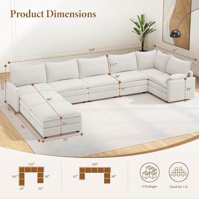 Vesgantti Large Modular Sectional Sofa, Big Comfy Cloud Couch