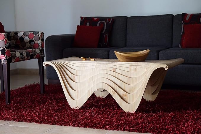 Pine Wood Living Room Coffee Table Organic Design Decor Furniture