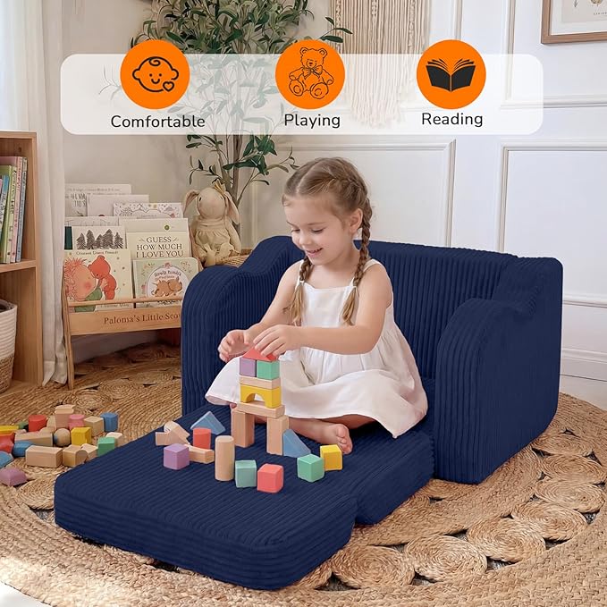 MeMoreCool Toddler Corduroy Chair – 2-in-1 Foldable Sofa Bed, Lightweight &