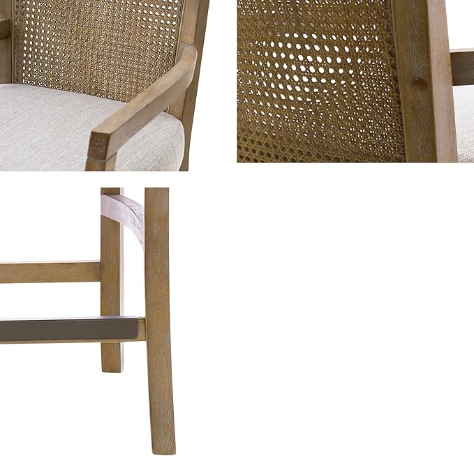 Madison Park Bar Stool with Rattan Back, Wood Counter Height Barstools
