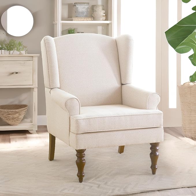 HUIMO Printed Wingback Accent Chair, Linen Upholstered High Back Armchair