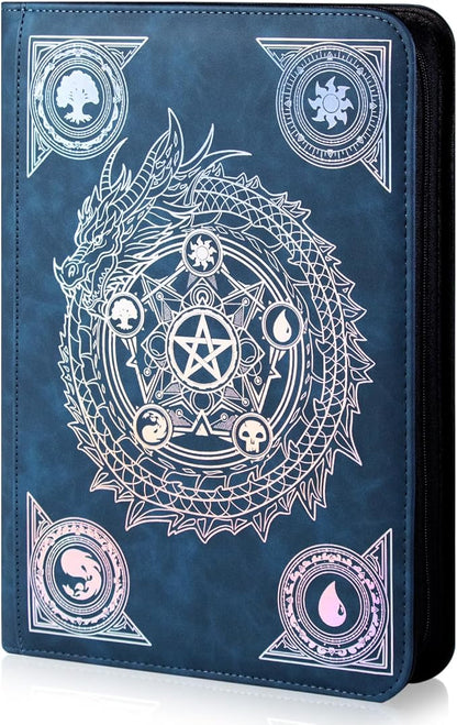 Trading card binder,Ringless Zip laser foiling Binder,540 Double Sided Pocket Collectible Trading Card Albums for YGO,MTG, DTCG,Sport Card, Game Cards (MTG Blue)