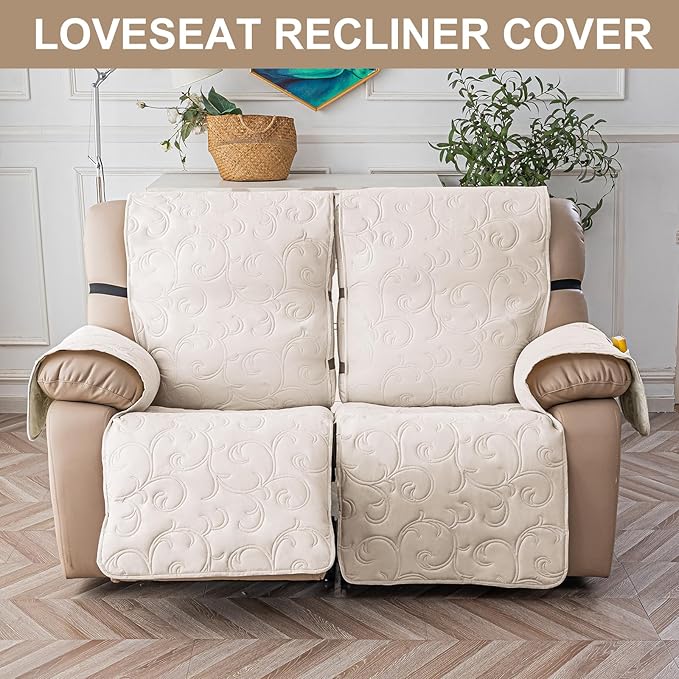 100% Waterproof Loveseat Recliner Cover, 4-Piece Split Reclining Couch Covers
