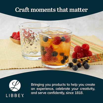Libbey Awa Tumbler and Rock Glasses Drinking Set, Elegant Polka Dot Drinking Glasses Set of 16, All Purpose Glass Cups Set for Events and Everyday Use